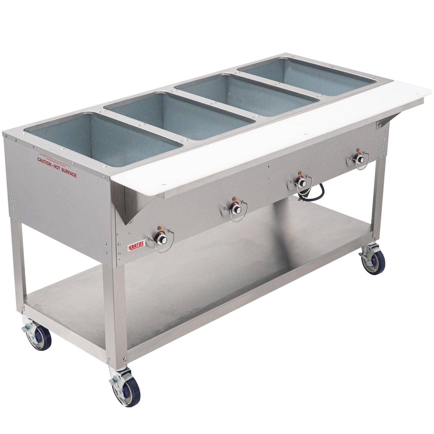 Kratos Commercial Mobile Electric Steam Table/Hot Food Table, 4 Wells, Stainless Steel, NSF 240V (28W-199)