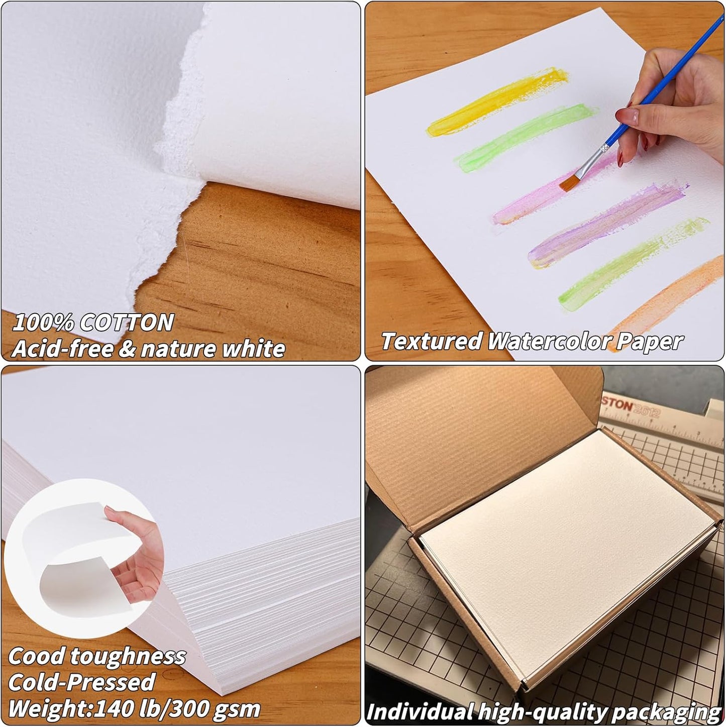 150 Sheets 100% Cotton Watercolor Paper Bulk -140LB/300GSM Art Paper-9 x 12 inch Painting & Craft Paper, Finger Paints, Watercolor, Tempera, Drawing, Art Room & Home School Crafts