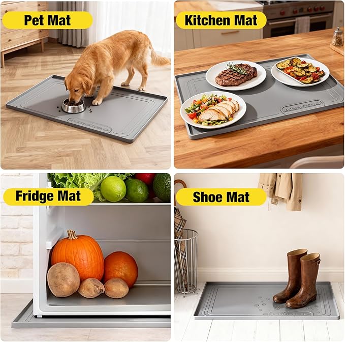 Under Sink Mat 25" X 19", Waterproof Silicone Under Sink Mats for Kitchen, Anti-Leak Shelf Liner & Cabinet Protector with Raised Edge, [BPA Free] Bathroom Tray Home Organizer, Grey
