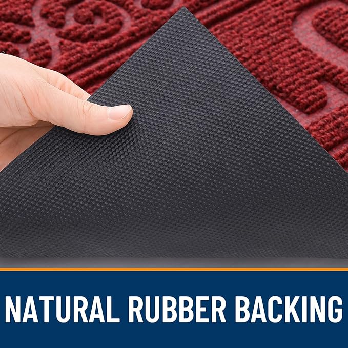 OLANLY Welcome Door Mat Indoor Outdoor Entrance, Heavy Duty Sturdy Front Door Mat, Waterproof All-Weather Doormat, Stain Resistant, Low Profile, Easy Clean Patio Entryway Mat, 29.5 x 17, Wine Red