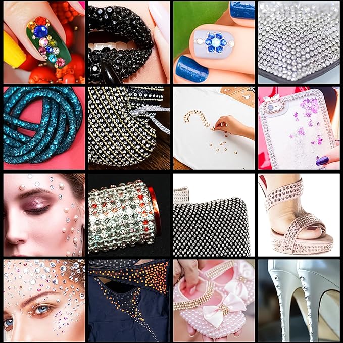 3/4/5/6MM Rhinestone Stickers for Crafts Clear Crystal Tweezers Decals Face Gems Pearls Color for Makeup Stick on Body Hair Nails Craft DIY Gems for Nails Makeup Decor 975PCS