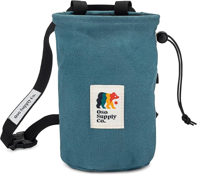 Oso Supply Co - Waxed Canvas Chalk Bag for Rock Climbing, Bouldering Chalk Bucket with Belt, Waterproof, Zippered Pocket -...