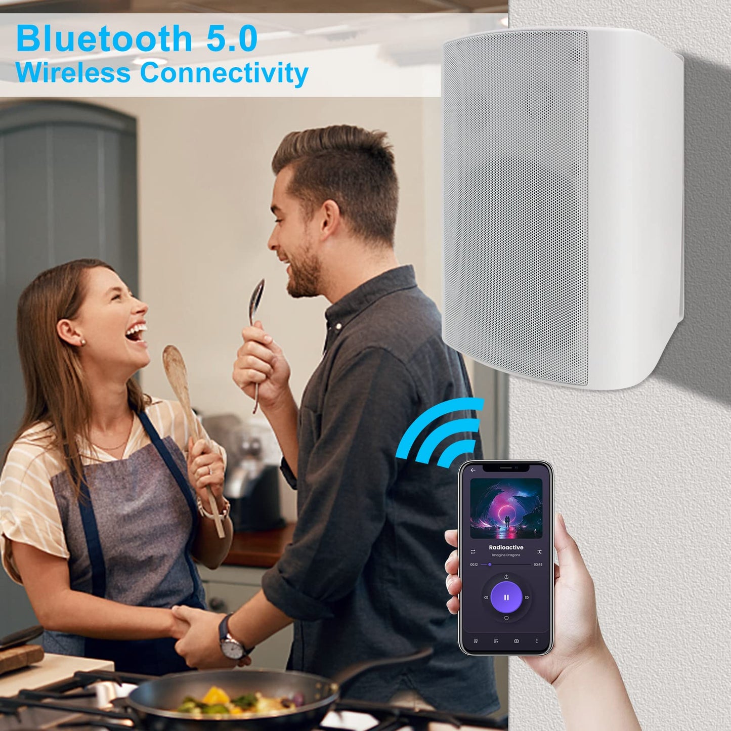Herdio 6.5 Inches Outdoor Bluetooth Speakers Waterproof With Powerful Bass,Wall Mount Speakers Wired Weather Resistant For Patio