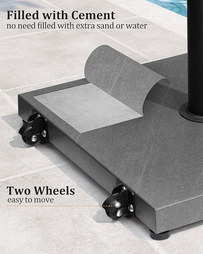JOINHOM 42lbs Patio Umbrella Base with Wheels - Heavy Duty Outdoor Patio Market Umbrella Stand for Deck with Rollers, Poolside, Balcony, Wind-Resistant Design, Grey