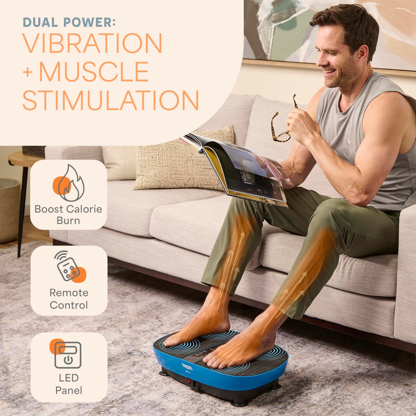 Lifepro VibraPulse Vibration Plate Exercise Machine — Vibrating Platform Machine with EMS and 99 Speed Levels — Vibration Plate for Lymphatic Drainage & Muscle Toning with Resistance Bands