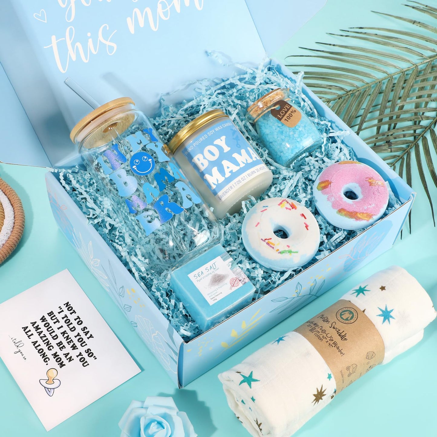 iAOVUEBY New Mom Gifts & Baby Boy Gift Basket, Baby Shower Gifts for Expecting Mom To Be, Postpartum Gifts For Moms, New Mom Care Package After Birth, First Time Mothers Day Birthday Gifts for Women