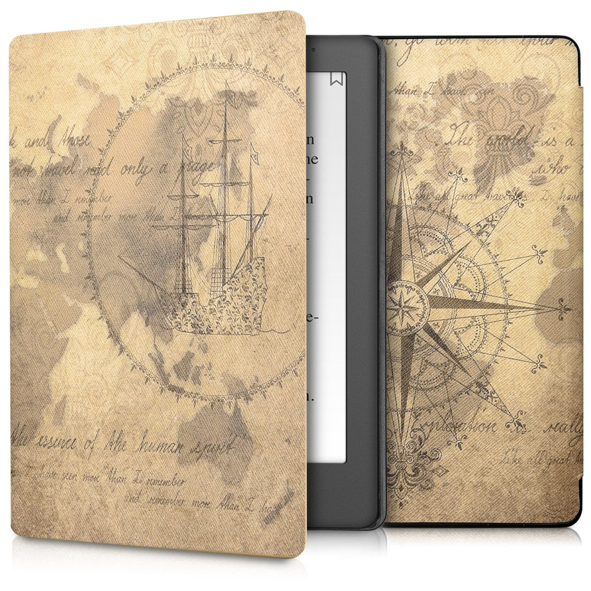 Kwmobile Case Compatible With Kobo Aura H2O Edition 2 Case - Ereader Cover - Travel Vintage Brown/Light Brown
