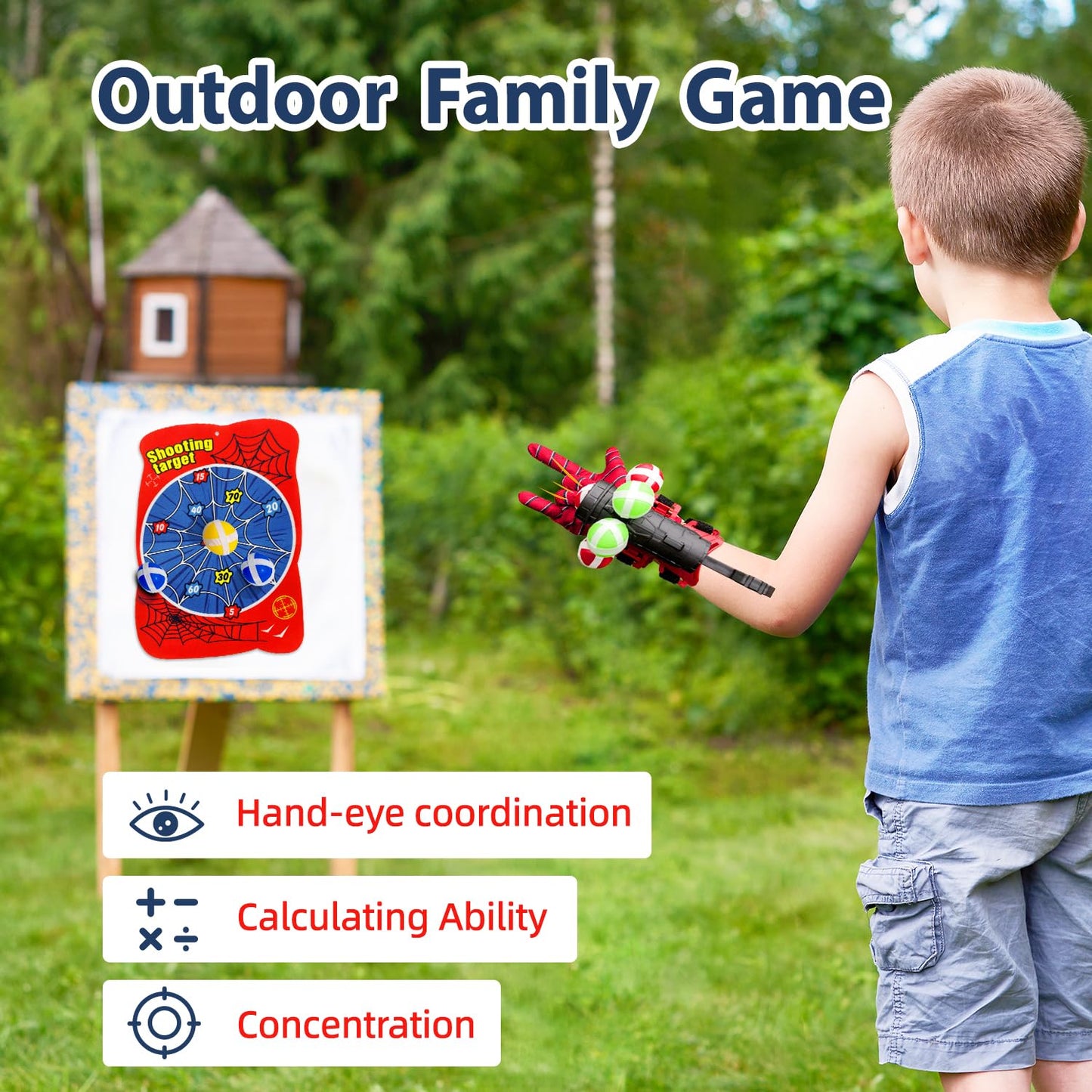 Dart Board for Kids, Spider Dartboards with 10 Velcro Sticky Balls and 1 Web Shooter, Spidy Indoor Outdoor Sport Fun Party Play Game Toys Birthday Gifts for 3-12 Years Old Boys and Girls