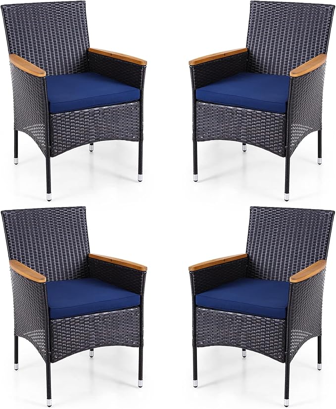 Sophia & William Rattan Patio Chairs Set of 4, 4 Pcs Wicker Outdoor Dining Chairs with Seat Cushions & Wood Armrest