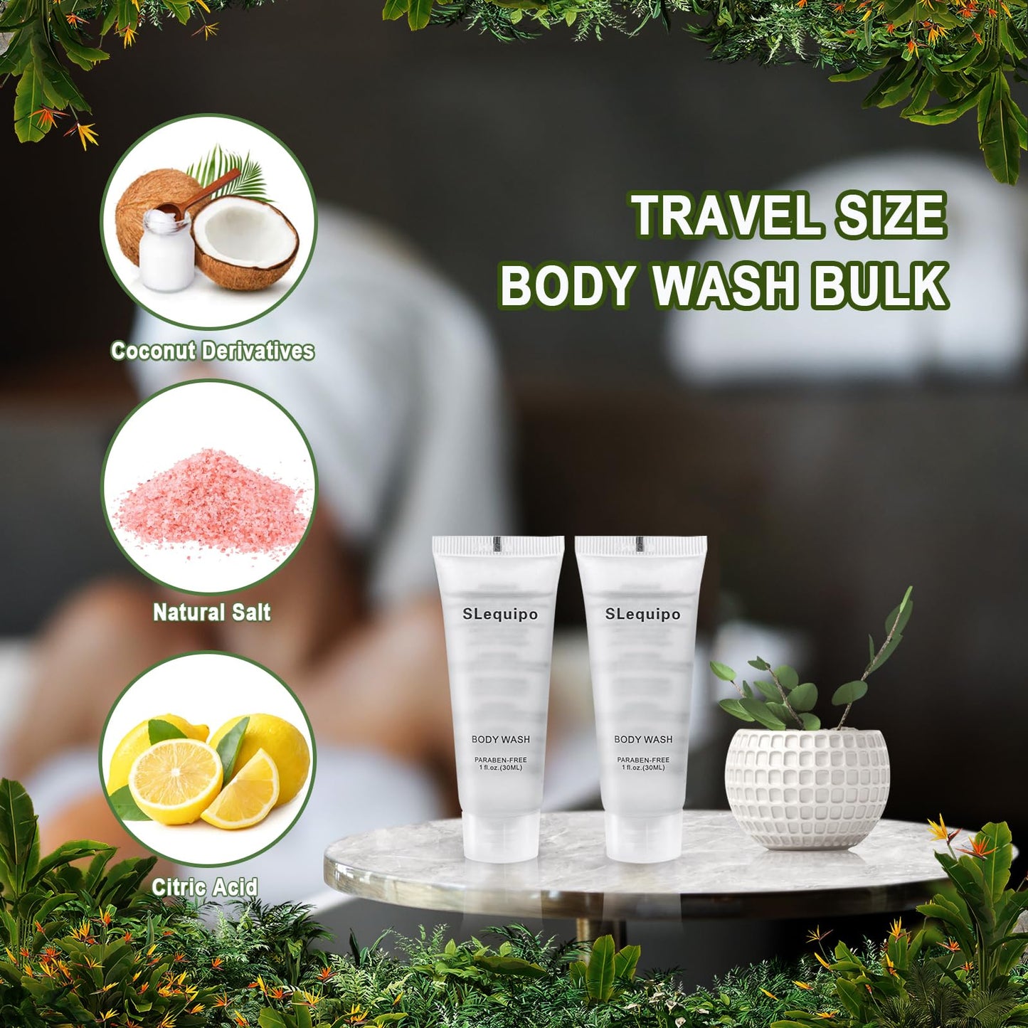 SLequipo Travel Size Body Wash (1 fl oz, 100 Pack), Refreshing Hotel Body Wash, Mini and Small Size Guest Hotel Toiletries in Bu