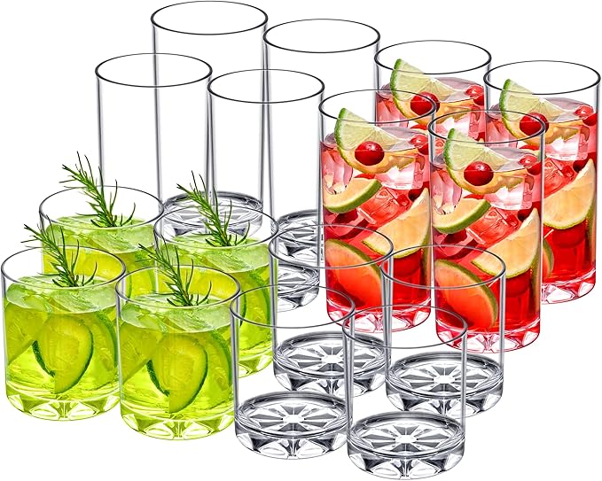Amazing Abby - Liberty - 12-Ounce and 16-Ounce Plastic Tumblers (Set of 16), Plastic Drinking Glasses, All-Clear Reusable ...