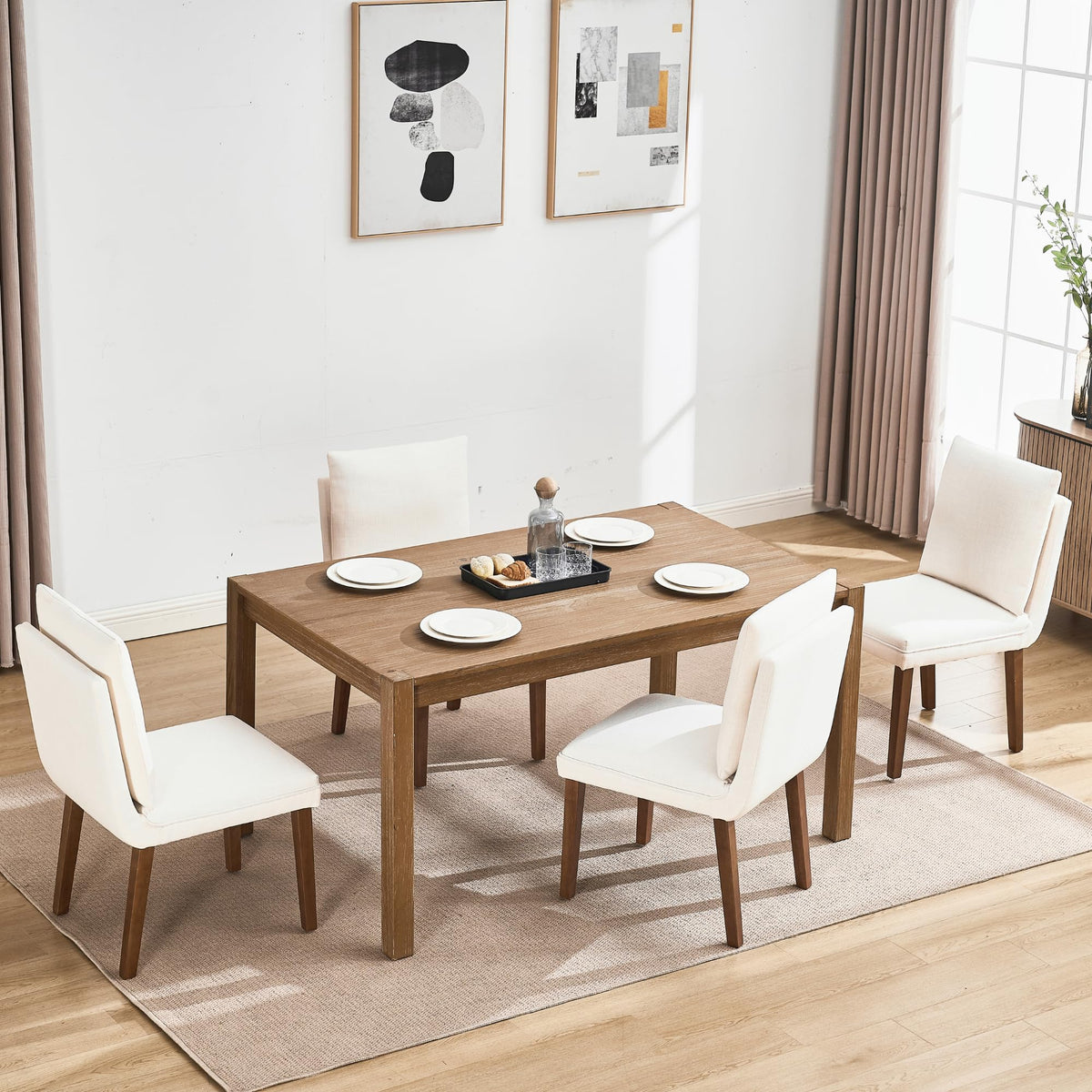 Janoray Dining Chairs Set of 2 with Removable Back Cushions,Modern Linen Upholstered Dining Chairs for Kitchen,Dining Room,Living Room, Bedroom,Cafe,Bar(Beige)