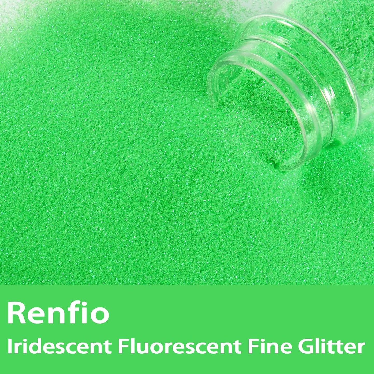 Renfio Iridescent Ultra Fine Glitter Powder Resin Supplies Glitters 1.94 Oz (55g) PET Flake Crafts Sequins 1/128" 0.008" 0.2mm Epoxy Chips Flakes for Tumblers Slime Painting - Fluorescent Green