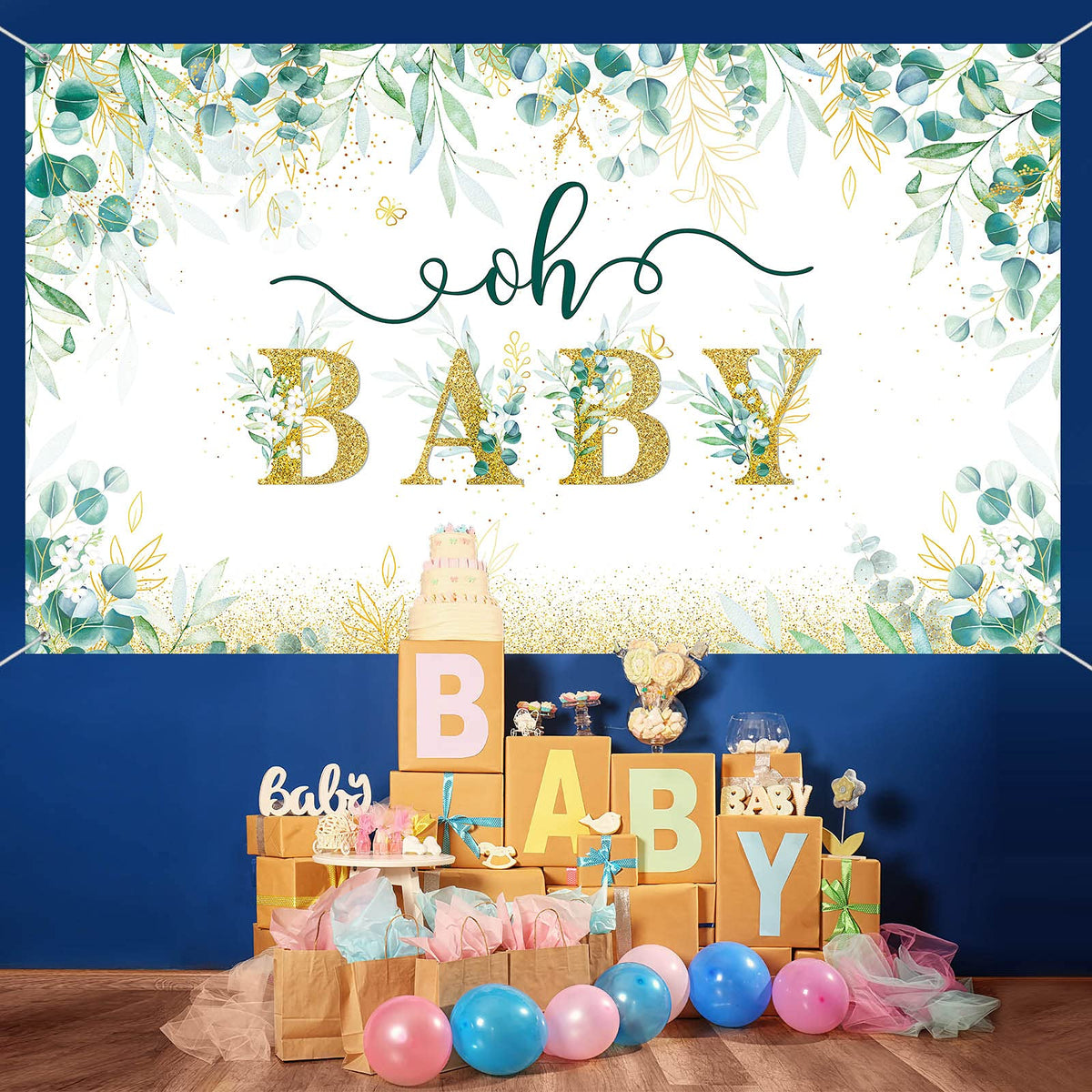 Tatuo Sage Green Baby Shower Decoration Greenery Backdrop Boy Baby Backdrop Gender Neutral Background for Party Decoration, 6 x 3 ft