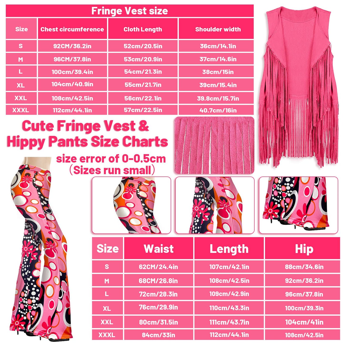FunMular 60s 70s Outfits for Women Hippie Clothes Costume With 70's Tops Accessories Pants Fringe Vest Tassel Cardigan