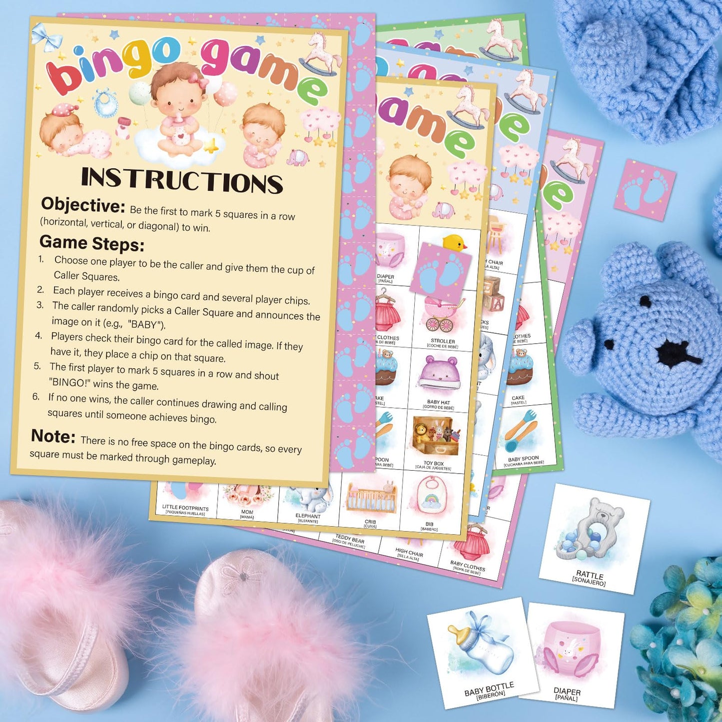 InIsaJace Bingo Cards for 24 Players, Cards Game Party Favors Decorations, Gender Reveal Party Bingo Games Bilingual Supplies