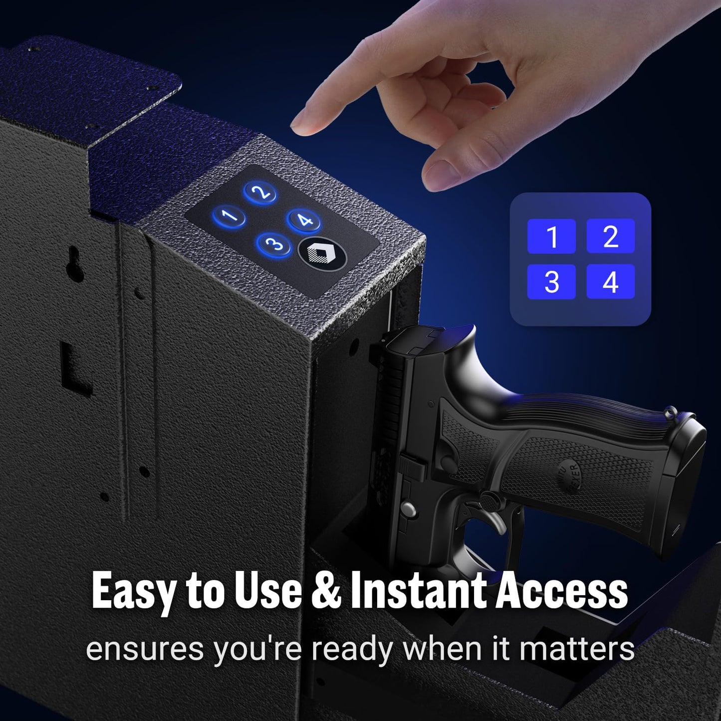 ADIMO Gun Safe for Handgun, Handgun Safe Accessories for Wall and Nightstand, Bedside Handgun Safe w/ 3-6 Digit Code, Silent Mode LED Light for Quick Access, Hidden Pistol Safe for Car/Truck/Bedside