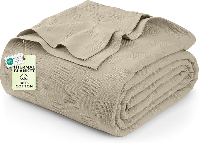 Utopia Bedding Khaki 100% Cotton Blanket [King Size - 90x108 Inch] 350GSM Lightweight, Soft and Breathable Thermal Blanket...