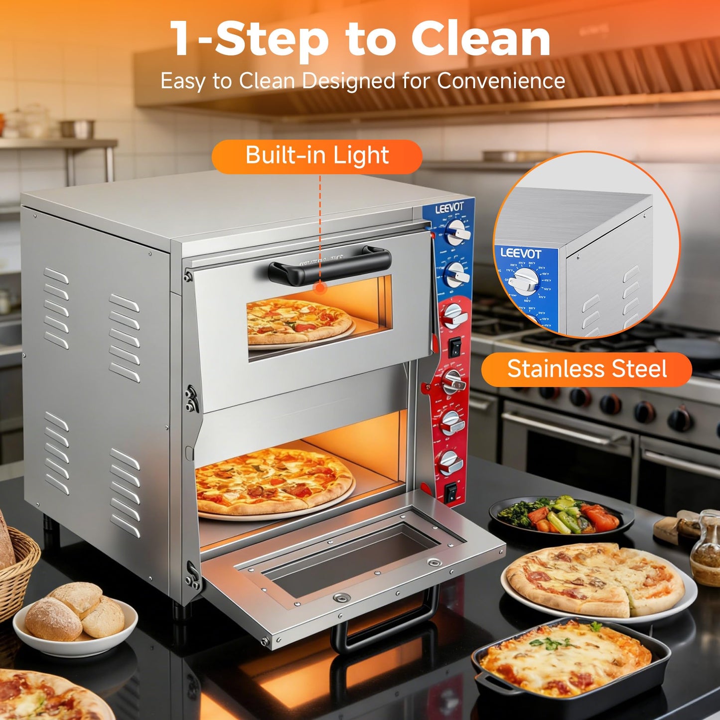 LEEVOT Commercial Double Deck 16 Inch Electric Pizza Oven | 3600W Countertop Pizza Maker with Pizza Stone for Restaurant, Food Truck & Indoor Use | ETL Certified, 120V