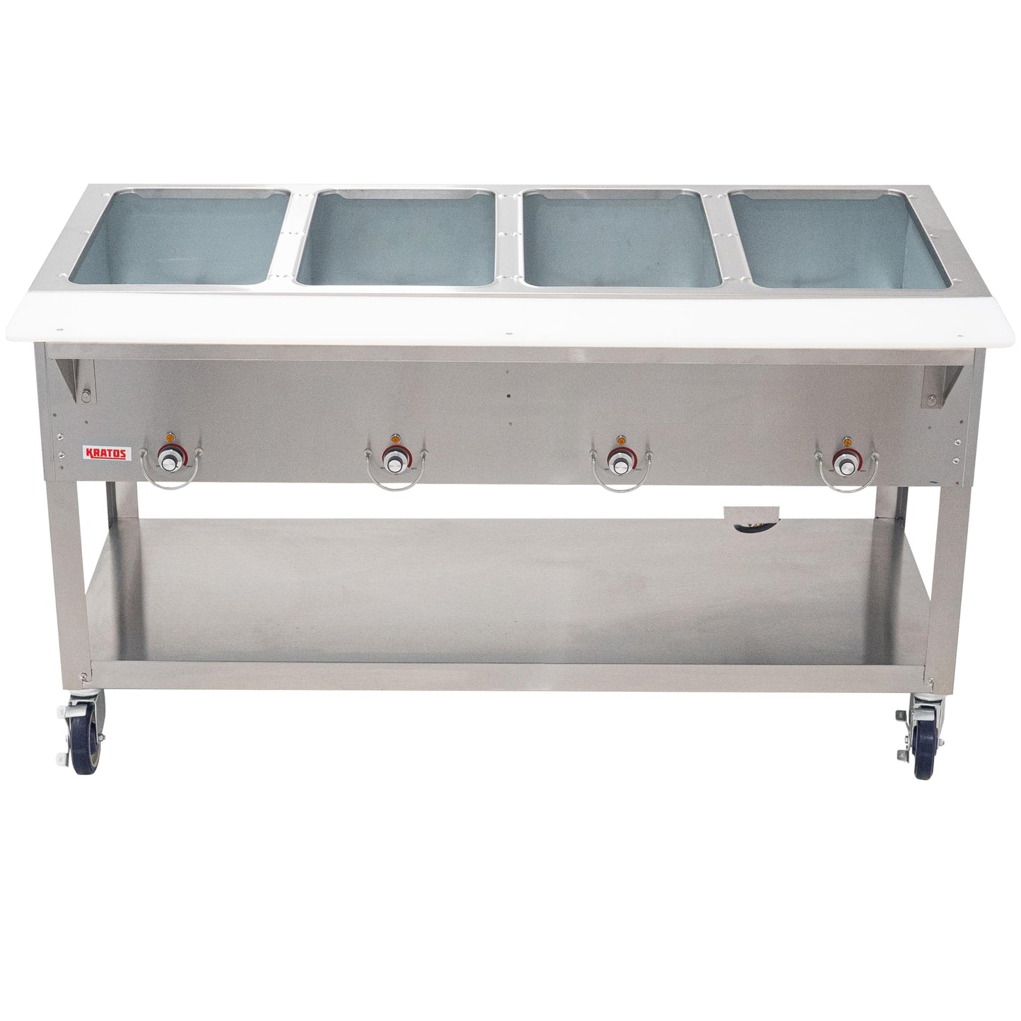Kratos Commercial Mobile Electric Steam Table/Hot Food Table, 4 Wells, Stainless Steel, NSF 240V (28W-199)