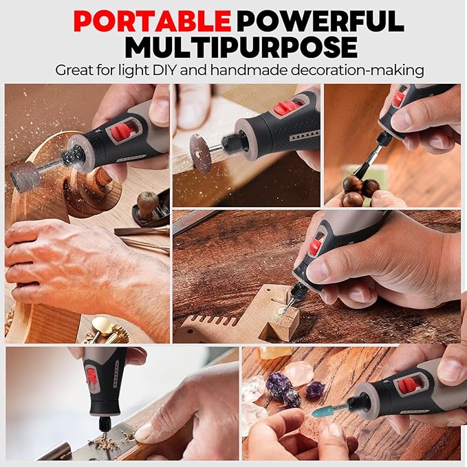 PHALANX Cordless Rotary Tool Kit, 4V 4000mAh Battery, 80 Accessories, 9 Speed Settings, 28000 RPM Max, Type-C Charging (PRT-Brown)
