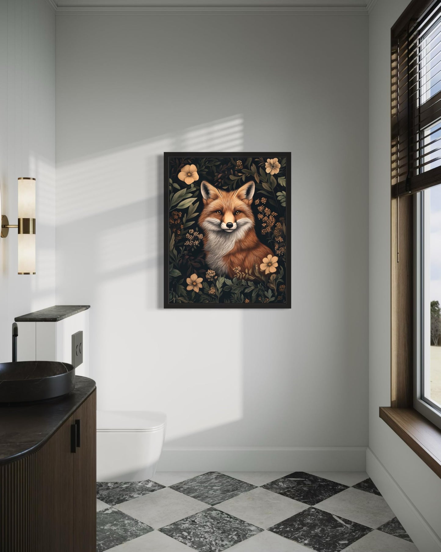 Red Fox Art Print Poster, William Morris Style Retro Mid Century Botanical Victorian Dark Academia Gothic Decor Gallery 10b (Red Fox, 8 x 10 inches, Unframed)