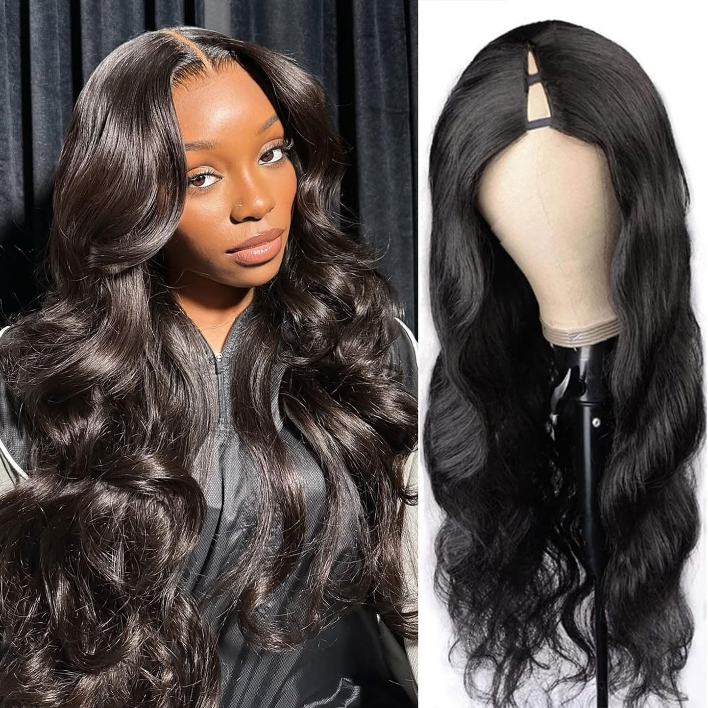 DSEKCAIN Body Wave V Part Wig Human Hair Glueless Clip In 100% Real Human Hair V-part Wigs No Glue No Sew In Upgrade U Part Wig
