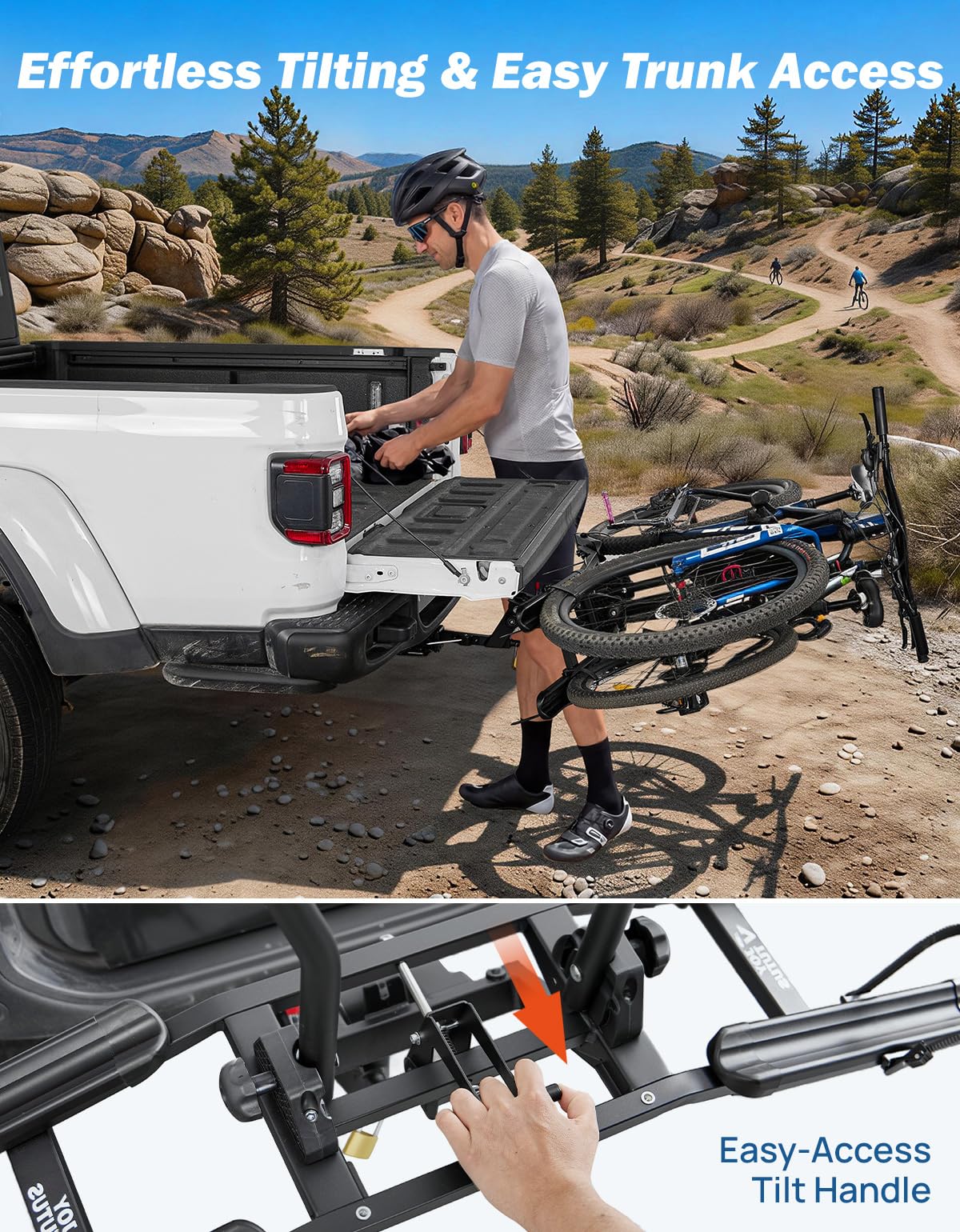 JOYTUTUS Compact & Lightweight 2-Bike Hitch Bike Rack, 100 LBS Capacity for Car SUV Truck with 1¼/2” Receiver, Easy Install Tilting Folding Anti-Wobble Bike Carrier, Fits Most Wheelbases(Max 53'')
