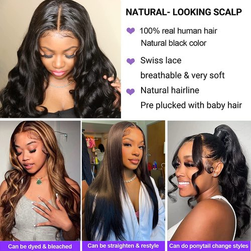 Body Wave Lace Front Wigs Human Hair for Black Women 13x4 Lace Frontal wigs HD Transparent Lace Front Wigs Human Hair Pre Plucked with Baby Hair 180% Density (16 Inch)
