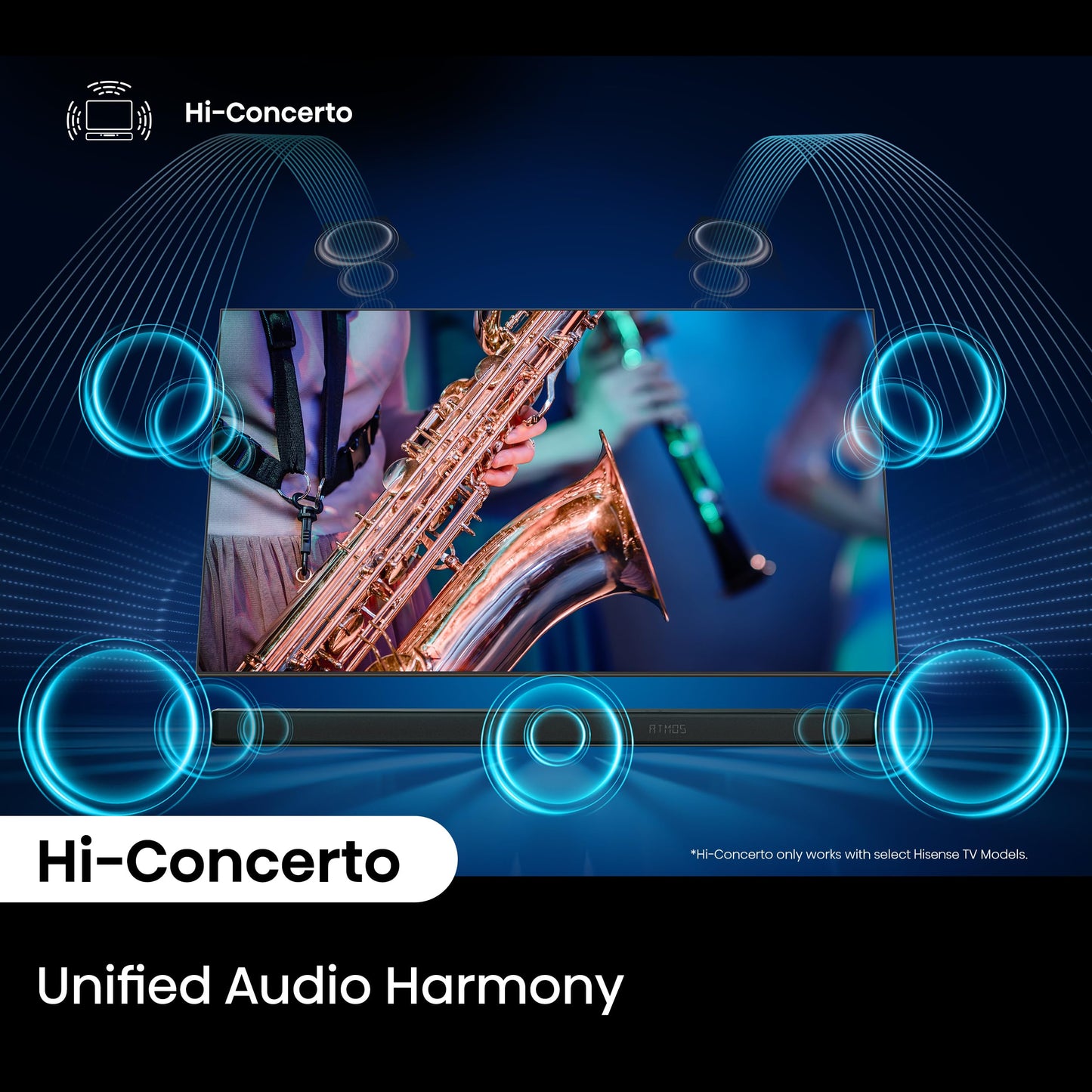 Hisense AX3120Q 3.1.2Ch Sound Bar with Wireless Subwoofer, Dolby Atmos, DTS:X, Bluetooth 5.3, Roku TV Ready, HDMI/AUX/ARC/Optical/USB, EzPlay 3.0, 7 EQ Modes, Hi Concerto