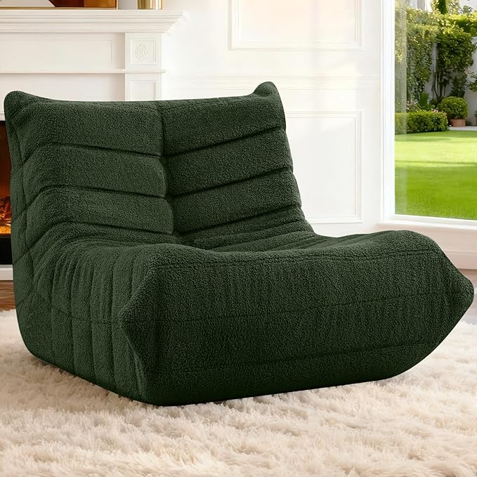 HABUTWAY Bean Bag Chairs Fireside Lazy Floor Sofa, Soft Teddy Fleece Bean Bag Sofa with High-Resilience Foam Filling，Beanbag for Living Room, Bedroom, Office (Green Teddy)