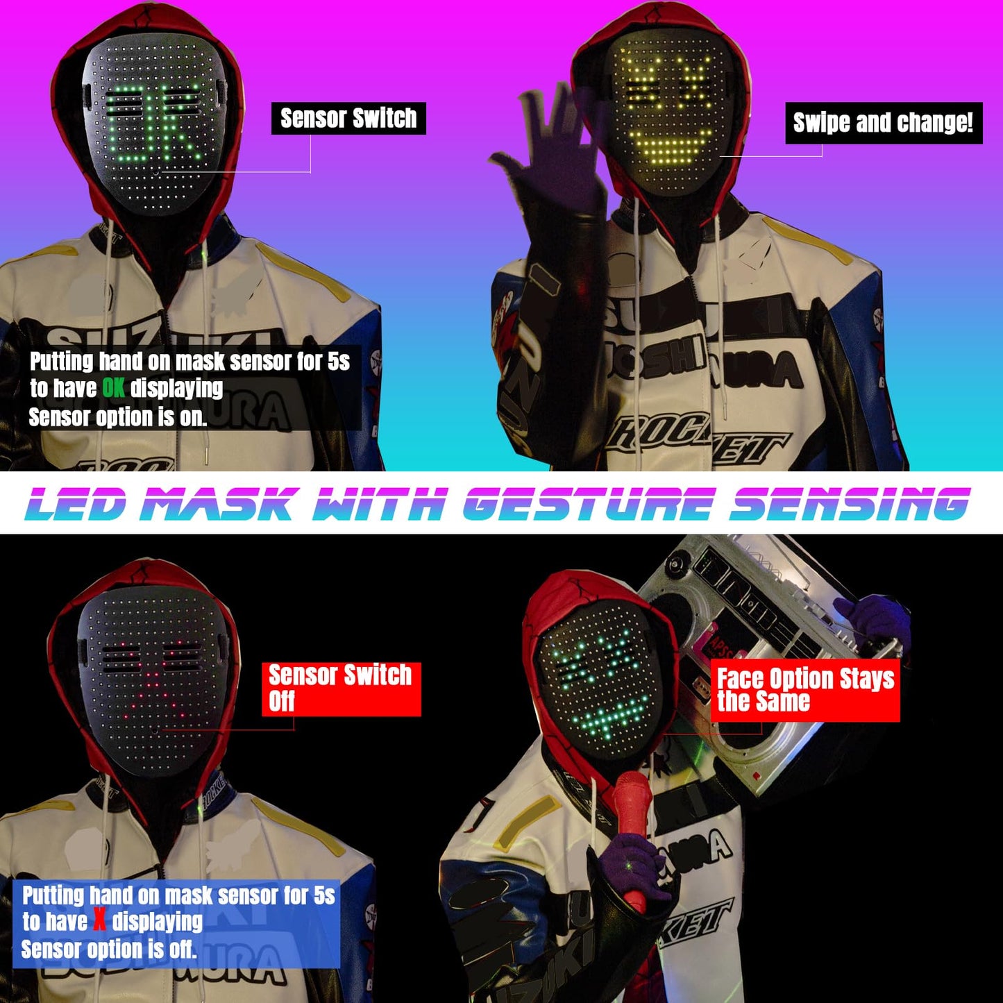 Foggizo LED Mask Halloween, LED Mask for Kids, 50 Face Options, Great Gift for Boys Girls, Toy for Halloween Christmas Party