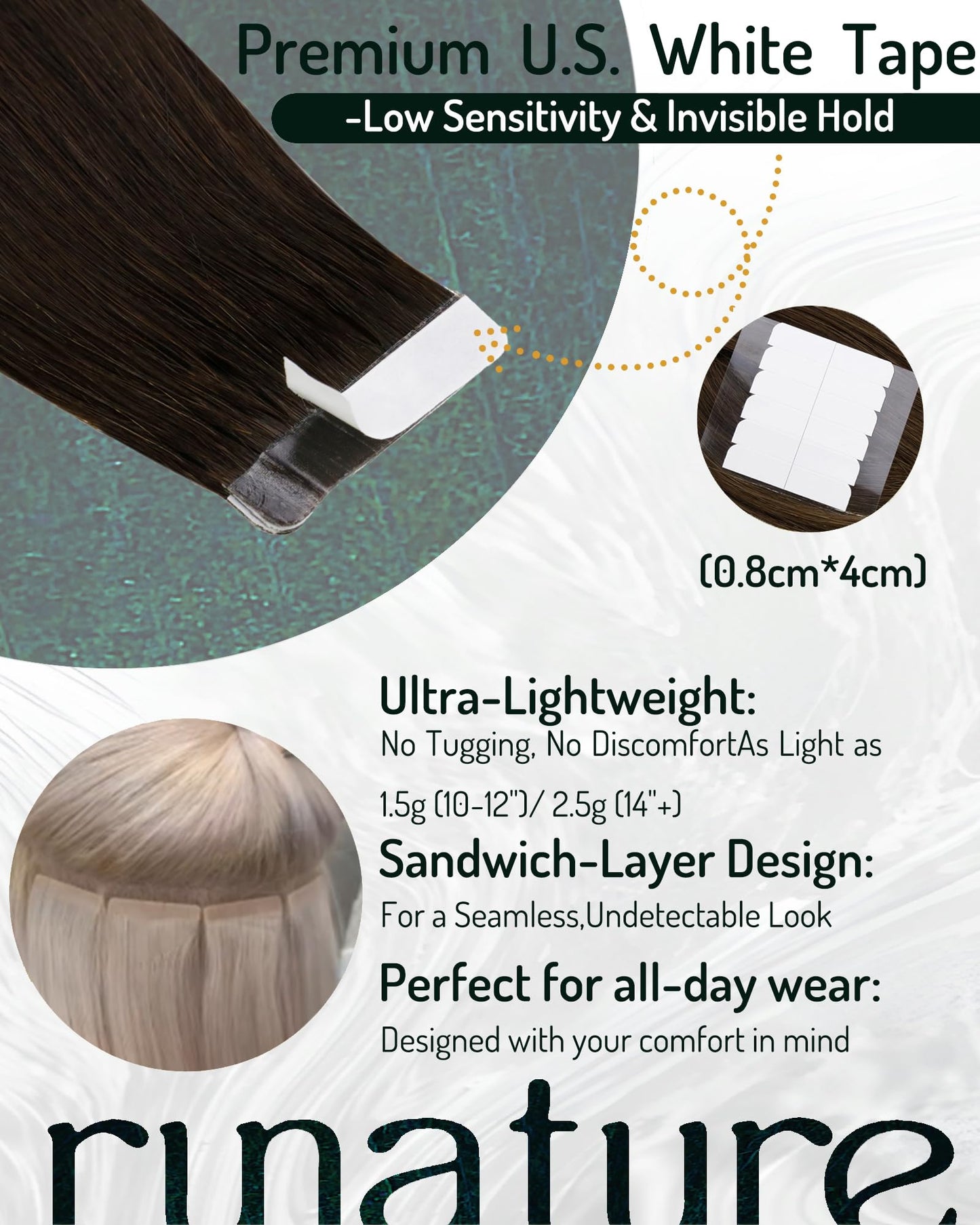 RUNATURE Brown Tape ins Human Hair Extensions 14 Inch Real Hair Tape on Extensions Straight Tape in Hair Extensions Human Hair C