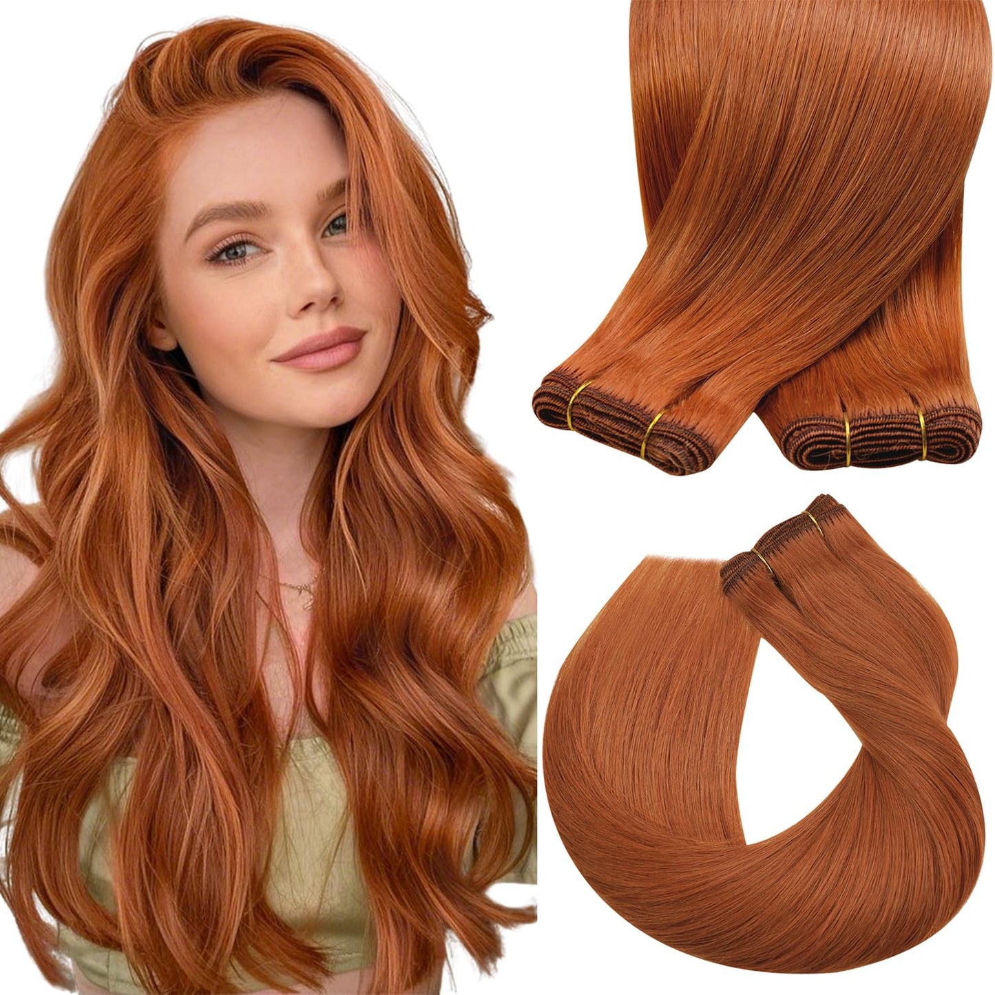 Sunny Hair Sew in Hair Extensions Real Human Hair Invisible Hand Tied Weft Hair Extensions Human Hair Copper Real Hair Weft Exte