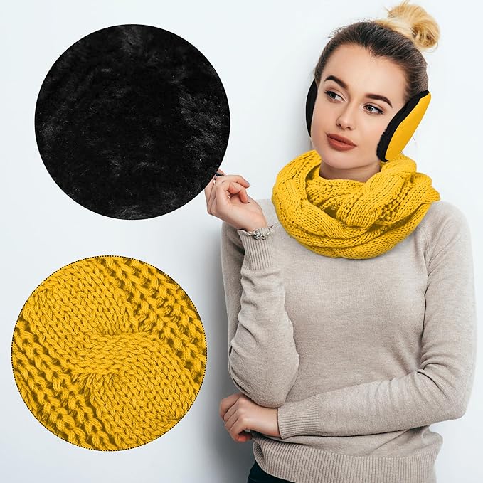 Aneco Winter Warm Sets Knitted Scarf Beanie Hat Touch Screen Gloves and Winter Ear Warmer for Men or Women