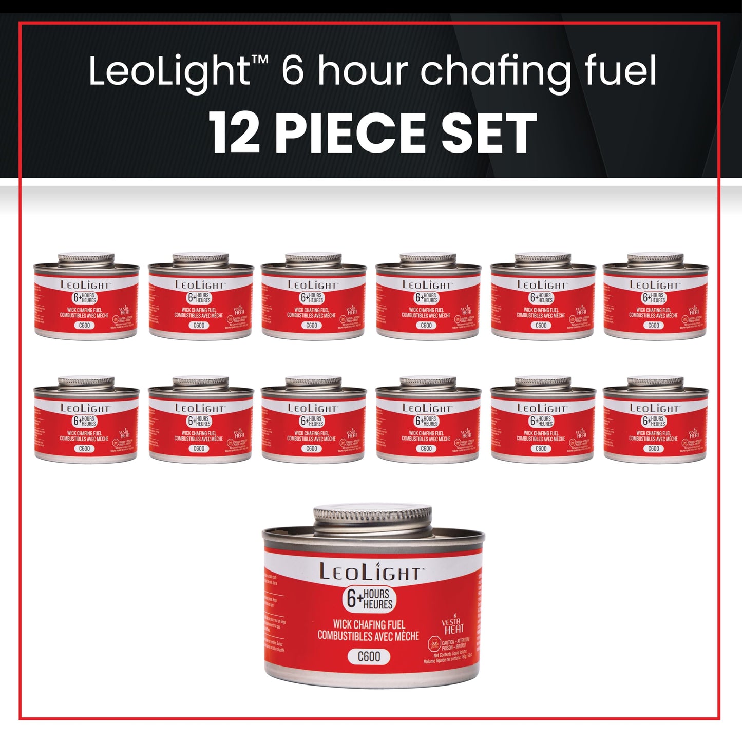 12 Pack Chafing Fuel 6 Hour Burn – Odorless, Smokeless & Spill-Proof Wick, 7.8oz Food Warmer Fuel for Chafing Dish Sets, Catering Events, Buffets, Parties & Weddings, LeoLight Cans