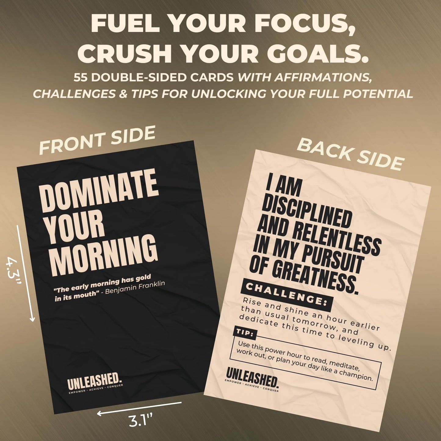 Daily Affirmation Cards to Build Confidence, Discipline & Success - Empowering Affirmations, Growth Challenges & Practical Tips for Achieving Your Goals | Motivational Gift for Driven Men and Women