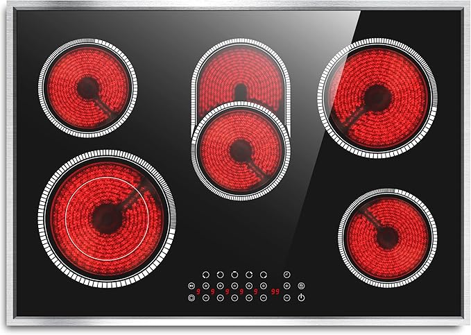 Pladeca 30 Inch Electric Cooktop, 5 Burner Electric Stove Top Touch Control, 8400W Built-in Ceramic Stovetop Burner 30" wi...