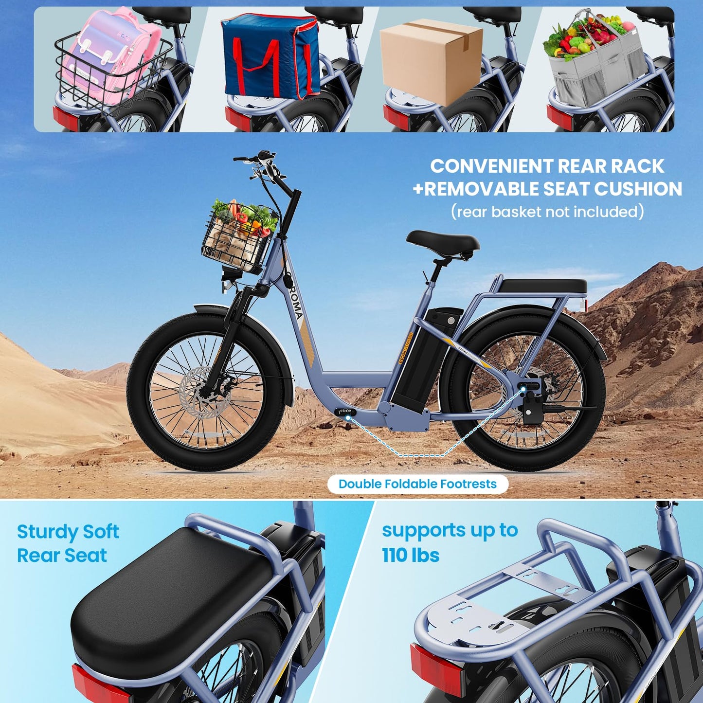 Caroma Peak 500W Electric Scooter with Seat, 20" X 3" Off-Road Tires, 36V Battery, 15Miles Range, 20MPH Top Speed, Adjustable Electric Scooter for Adults with Basket(Gray)