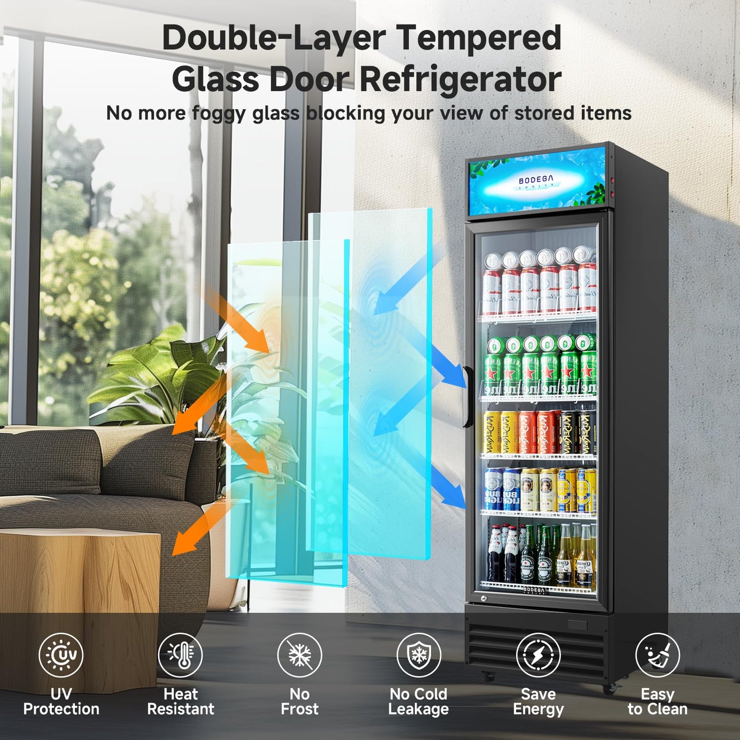 BODEGACOOLER Commercial Beverage Refrigerator and Cooler, 12.5 Cu.Ft. Commercial Merchandiser Refrigerator with Soft LED Light, Adjustable Shelves, Display Fridge For Kitchen,Office,Outdoor,Bar,Garage