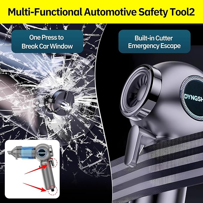 Handheld Car Vacuum Portable Cordless（Equipped with a one-Touch Window Breaker and Seatbelt Cutter ） Car Vacuum Cleaner with 25000Pa Ultra-Strong Suction,Design for Drivers, Home, Pet Hair
