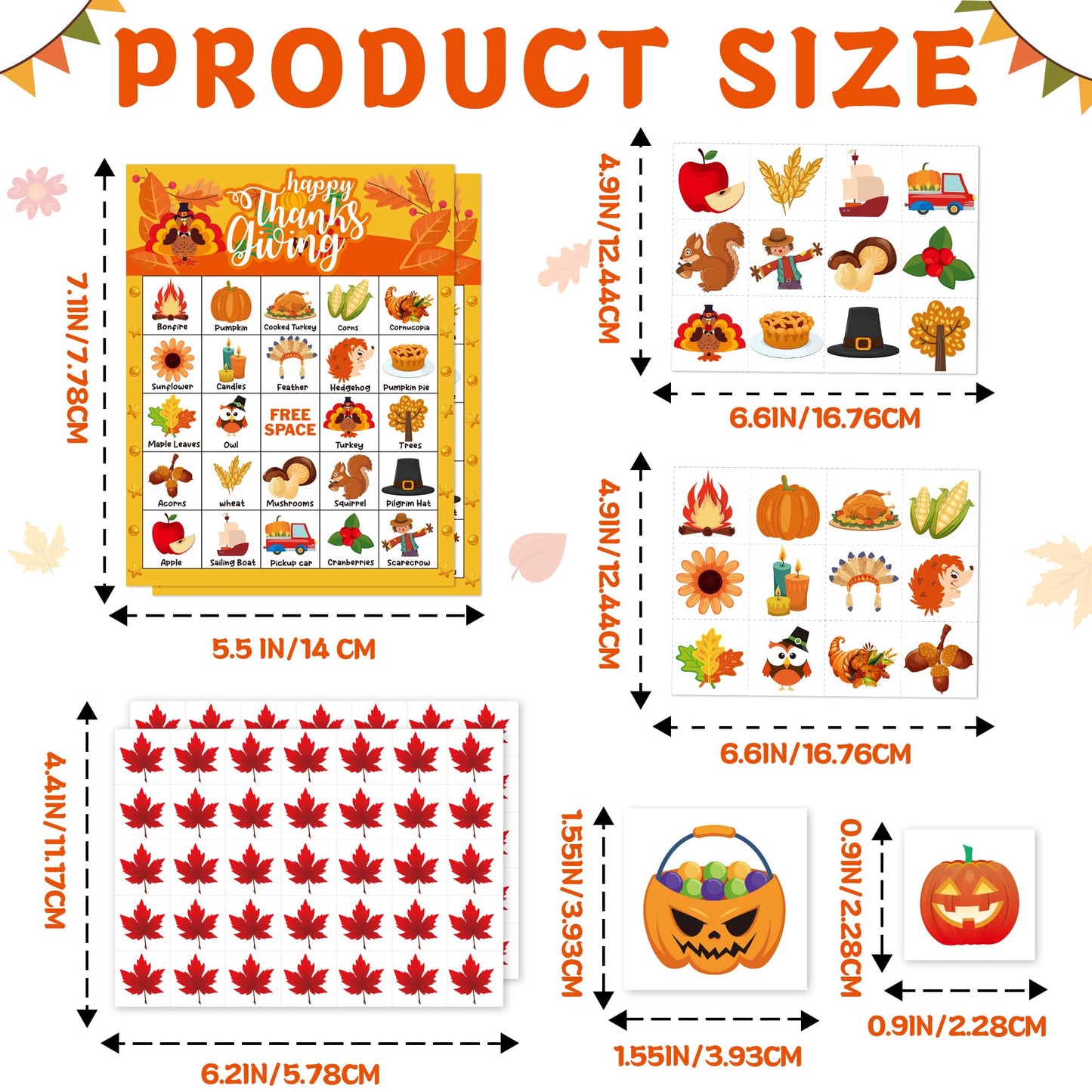 Yoqipati 45PCS Thanksgiving Bingo Game Cards for 24 Players - Family and Large Group Party Favors