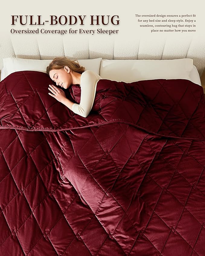 L'AGRATY King Size Weighted Blanket for Adults 30lbs, 88"x104" — Cooling Breathable Heavy Blanket with Glass Beads for Sleeping Perfect for Hot Sleepers & Couples Machine Washable All-Season Wine Red