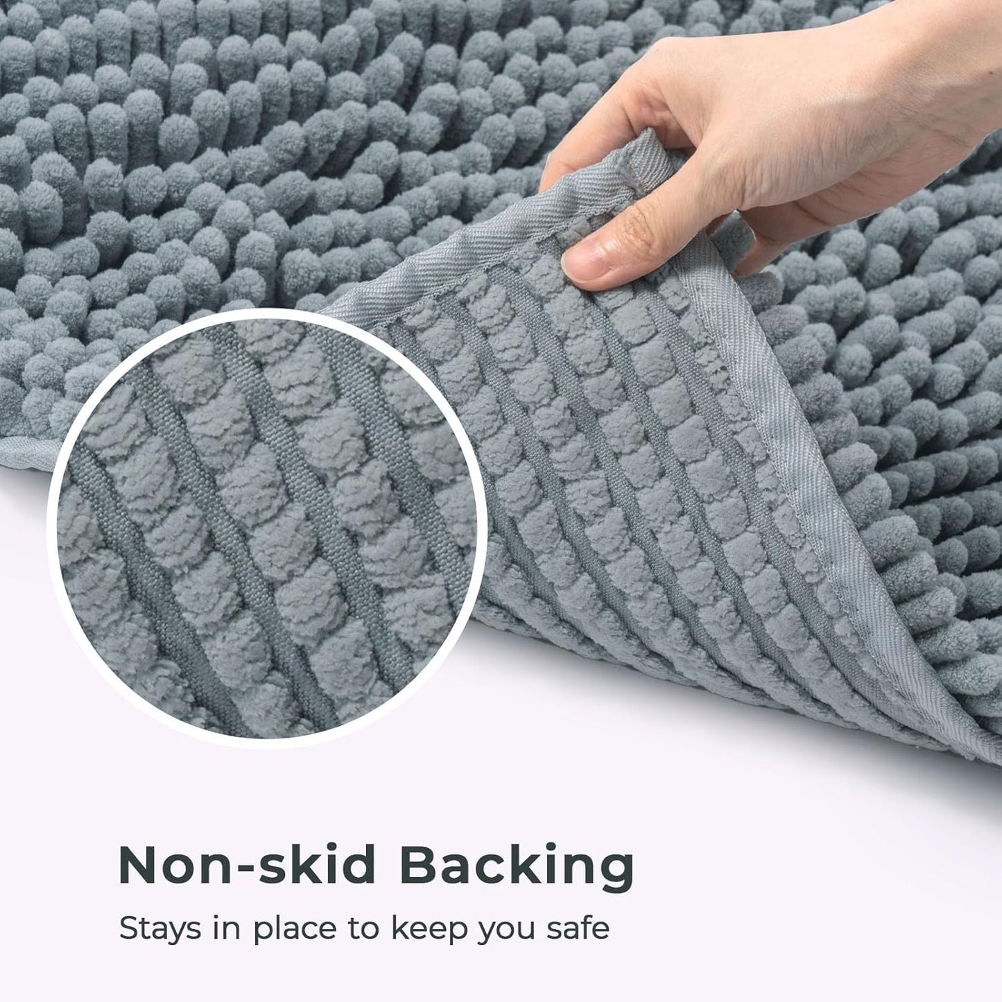 FRESHMINT Chenille Bathroom Rugs Non-Slip Bath Mat 24"x17", Washable Soft Shower Mat, for Bathroom Floor & Tub Fluffy Shag Bath Rugs, Durable Thick Water Absorbent Microfiber Shower Rugs, Sky Gray