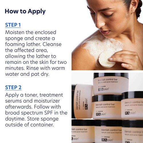 PCA SKIN Blemish Control Acne Cleanser Bar with 2% Salicylic Acid, Acne Wash for Face and Body, 3.2 fl oz Jar