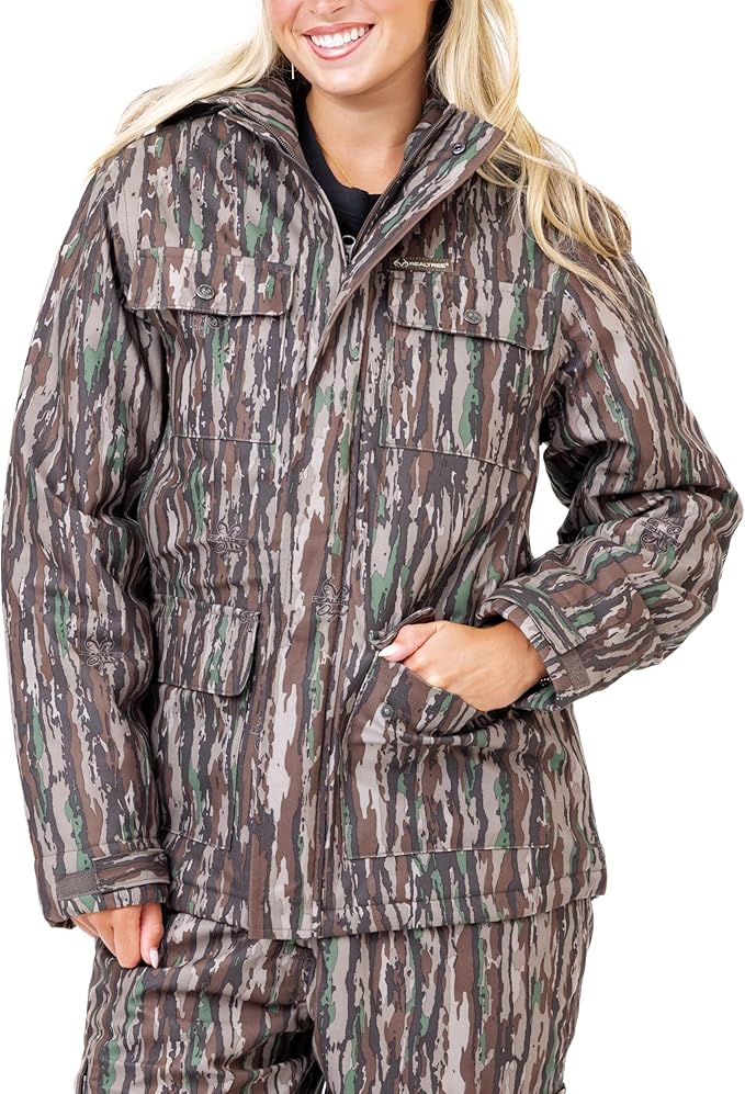 Realtree Women’s Camo Insulated Hunting Parka - Water Resistant Cold Weather Jacket, Ultra-Quiet & Rugged