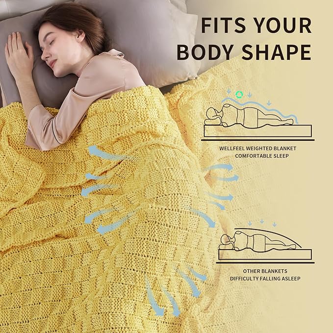 Knitted Weighted Blanket for Adult, No Beads Heavy Blanket 50” x 60'' 10lbs, Breathable Chunky Knit Blanket, Cooling Weighted Blanket for Hot Sleepers, Christmas Home Decor (Yellow)