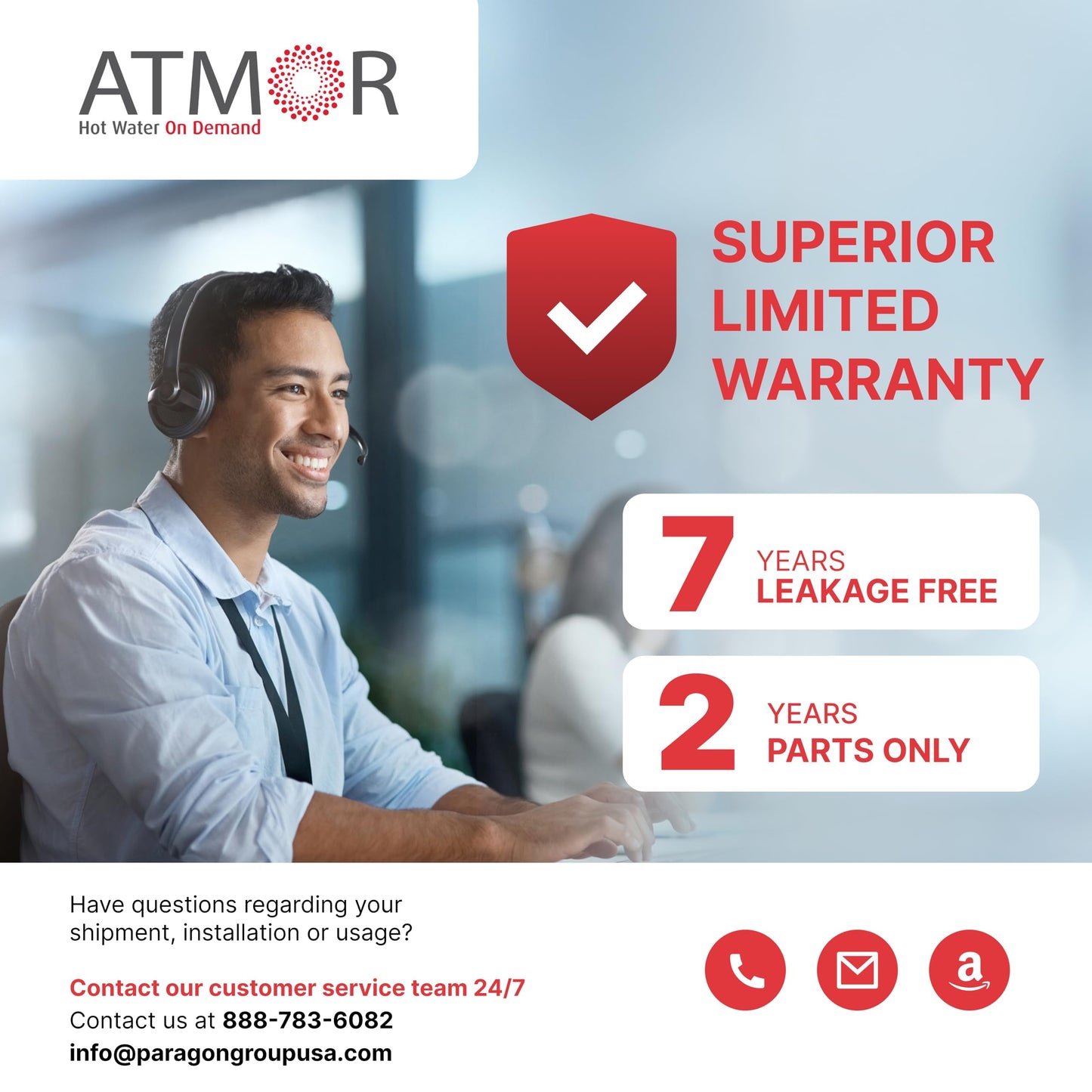 Atmor PRO XTP Series 18kW 3.8 GPM Self-Modulating Electric Tankless Water Heater, Whole-Home Instant Hot Water, Digital Control, Over-Temperature Protection
