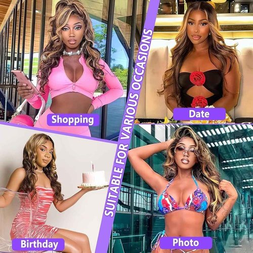 24 Inch Honey Blonde Ombre Highlight 13x6 Lace Front Wigs Human Hair 180% Density HD Transparent Pre Plucked Body Wave Lace Front Wigs Glueless #4/27 Colored Human Hair Wig for Women