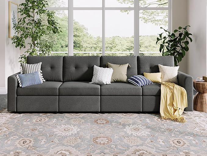LINSY HOME Modular Sectional Sofa Oversized, Removable Cover Living Room Couches with Storage Deep Seat & Ottoman Chaise L/U Shaped Sofa Modern Couch (Dark Grey, 4 Seats)